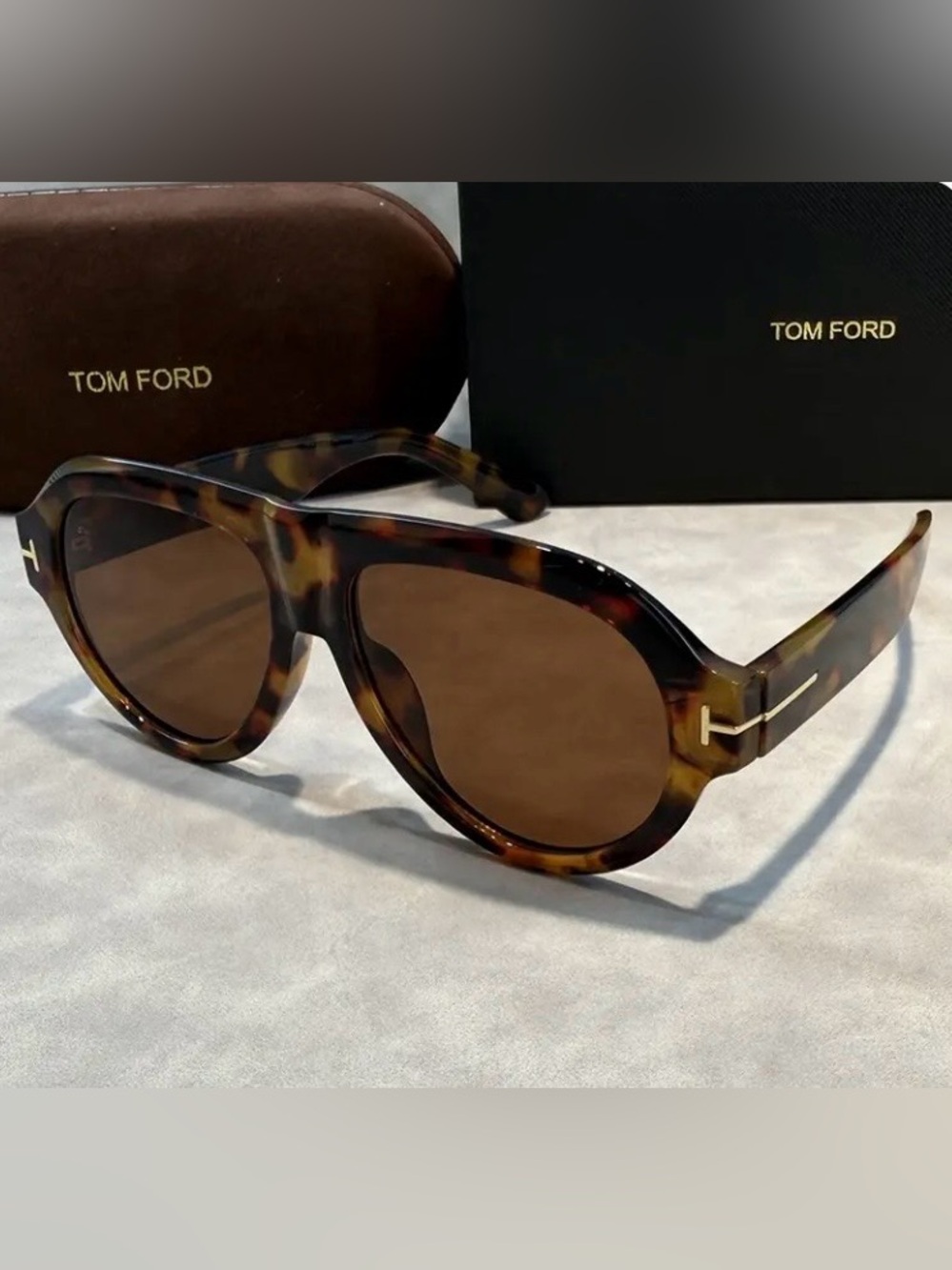 Tom Ford Havana Tortoise Aviator Sunglasses w/ Gold T Logo Unisex